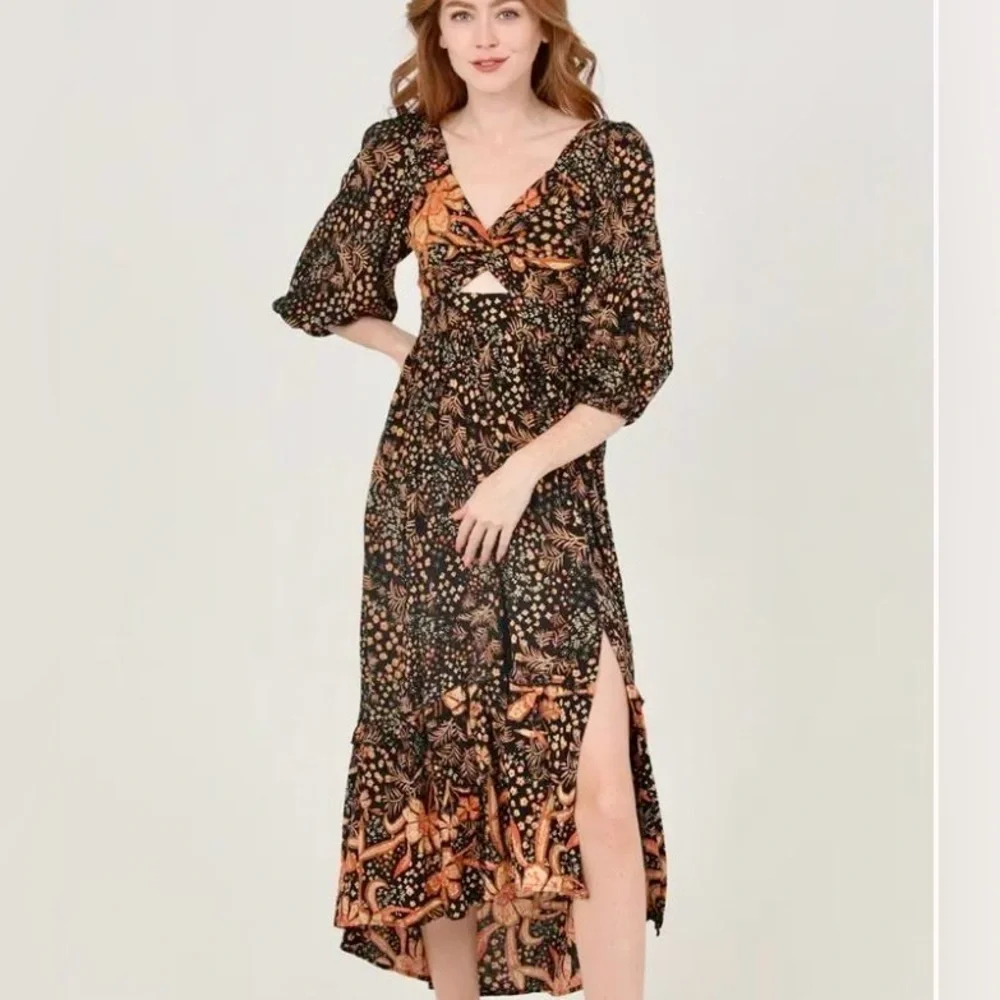 NWOT Angie Boho Floral Puff Sleeve Maxi Dress - Size M